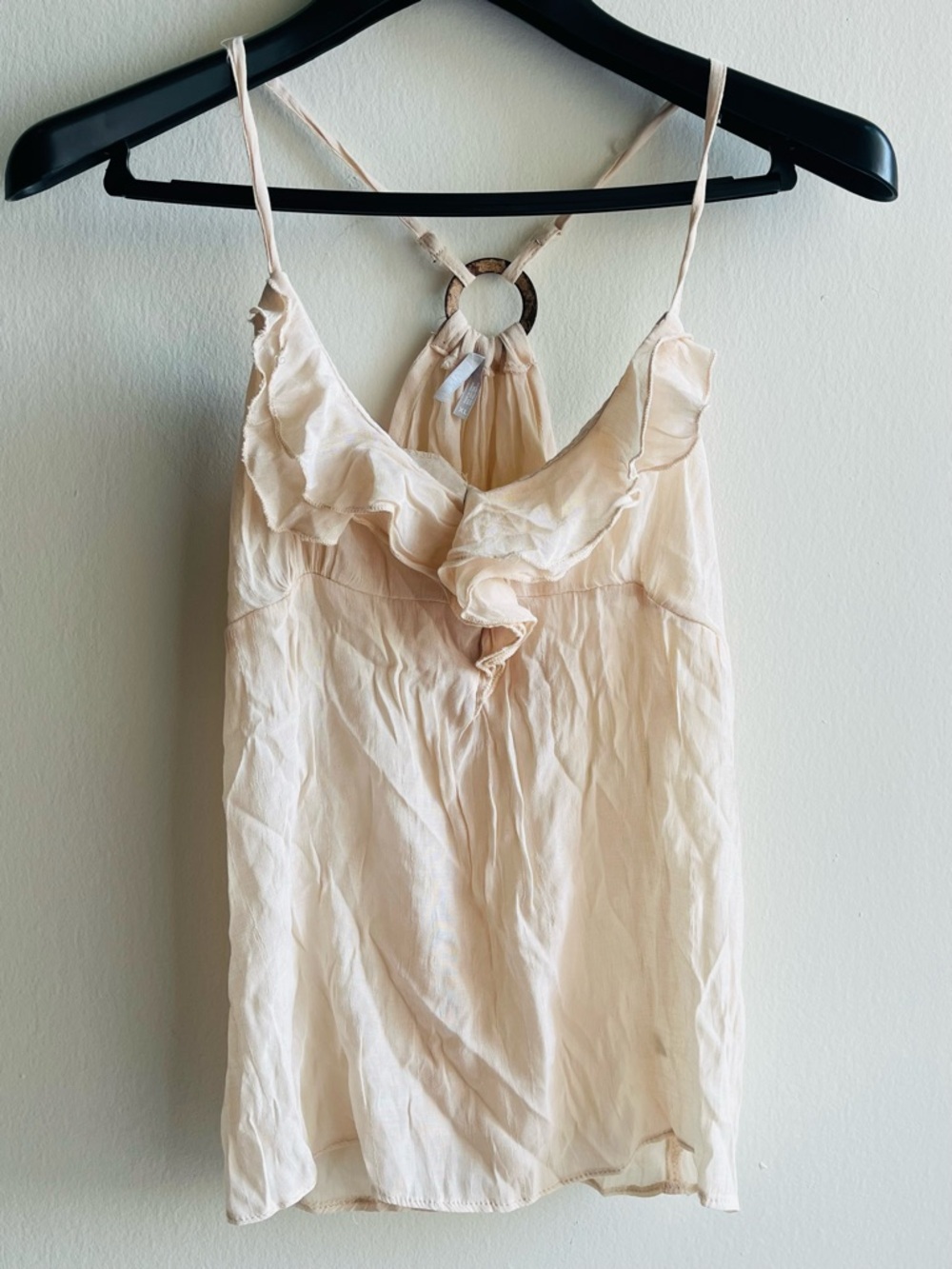 Max Rave Ruffled Feminine Fairy Spaghetti Strap Tank - Cream Lightweight Size XL